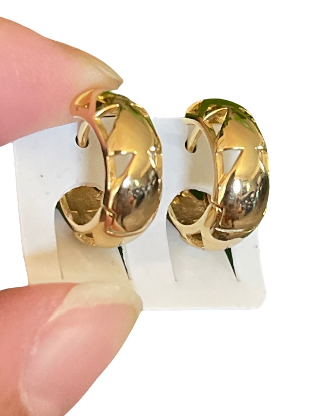 Polished Quilted Gold Tone Huggie Earrings